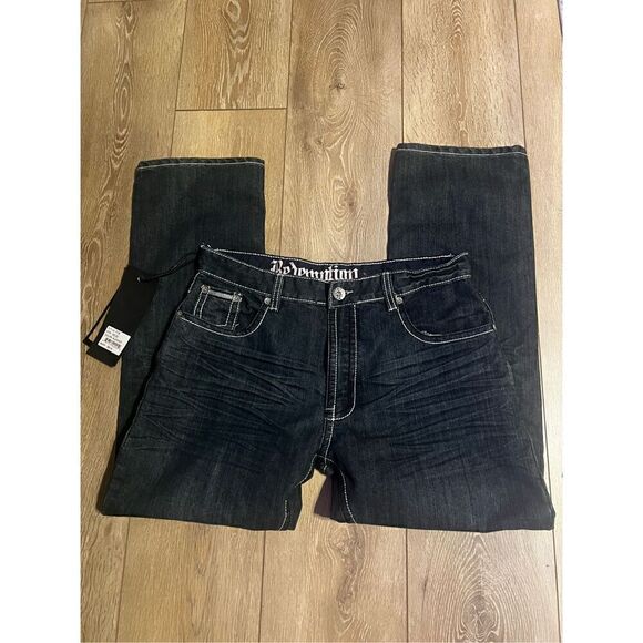 Redemption Denim Men’s Size 36x30 Jeans Blue Dark Wash Embroidered Straight NWT - Picture 5 of 13